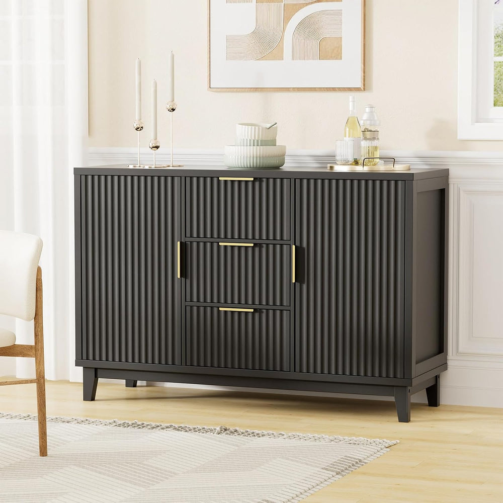47.2" W Storage Cabinet with 3 Drawers, Fluted Buffet Cabinet with Storage