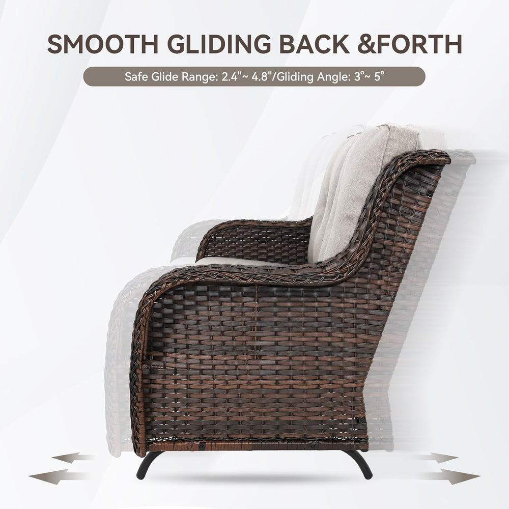 Patio Loveseat Glider Set, Resin Wicker Loveseat Glider with 2 Swivel Patio C...