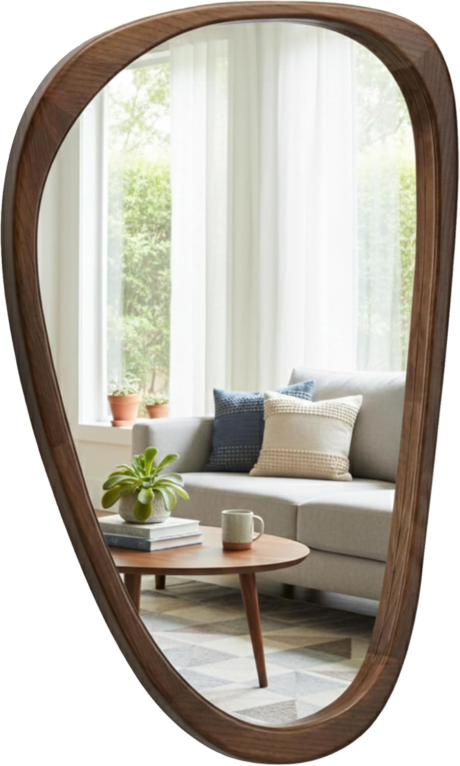 Solid Wood 36x24 Dark Walnut Irregular Bathroom Vanity Wall Mirror