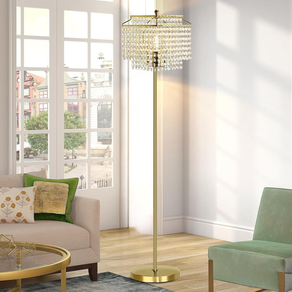 Luvkczc Gold Crystal Floor Lamp, 64" Tall Elegant Standing Lamp