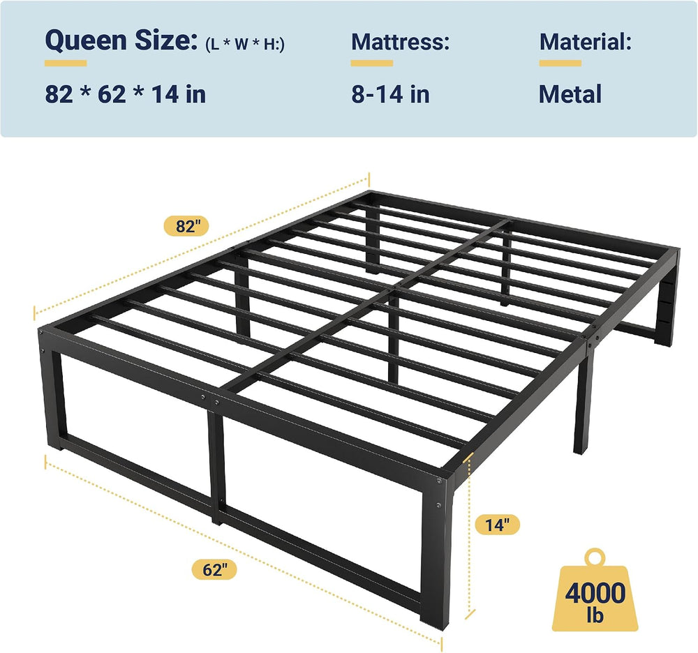 Allewie 14 Inch Queen Metal Bed Frame, 4000LBS Heavy Duty Support, Black