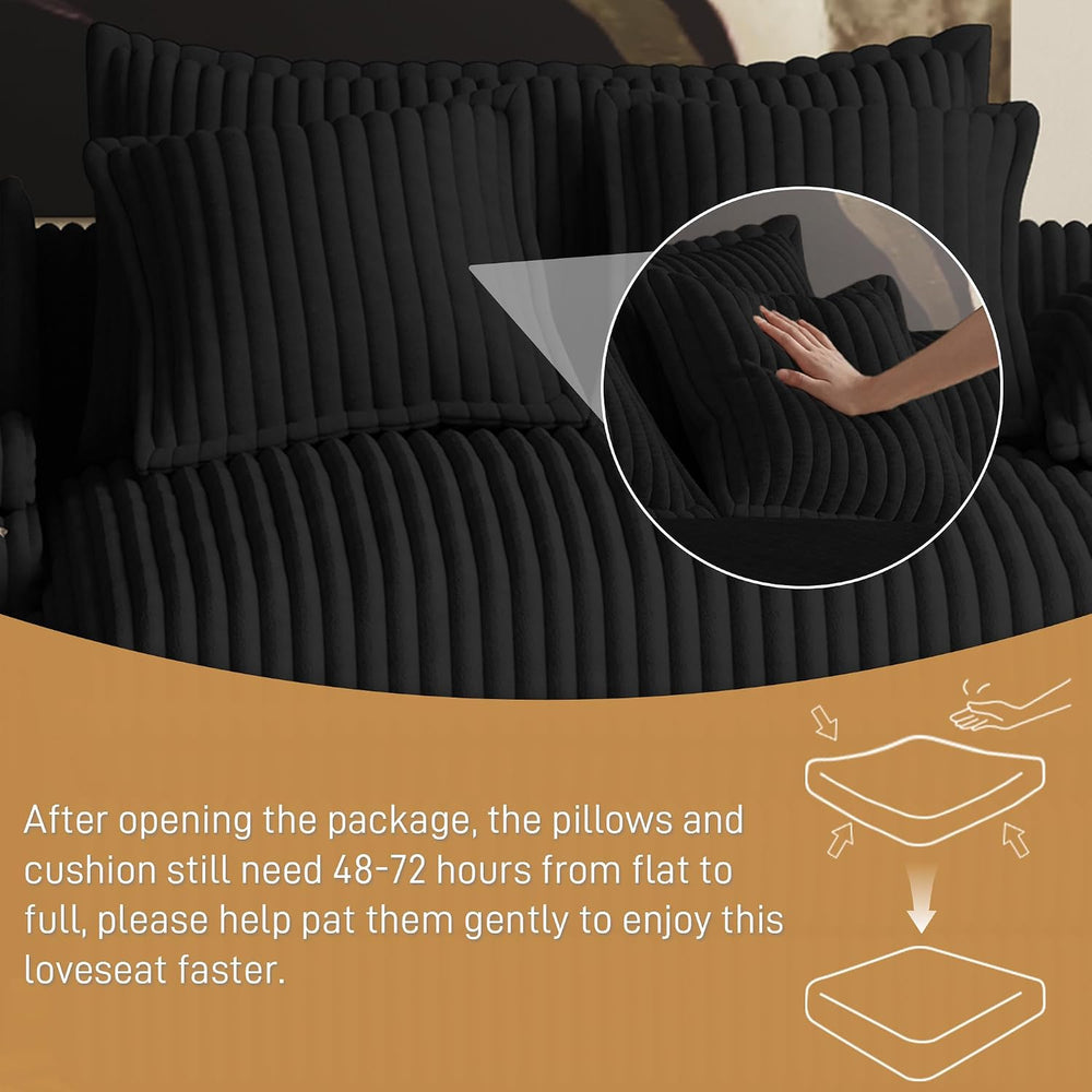 114" Oversized Double Chaise Lounge, Corduroy Sofa Bed with Storage, Black