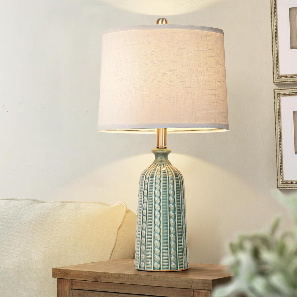 JUNNAI Green Ceramic Table Lamp 24.5": 3-Way Dimmable Nightstand Lamp wi...