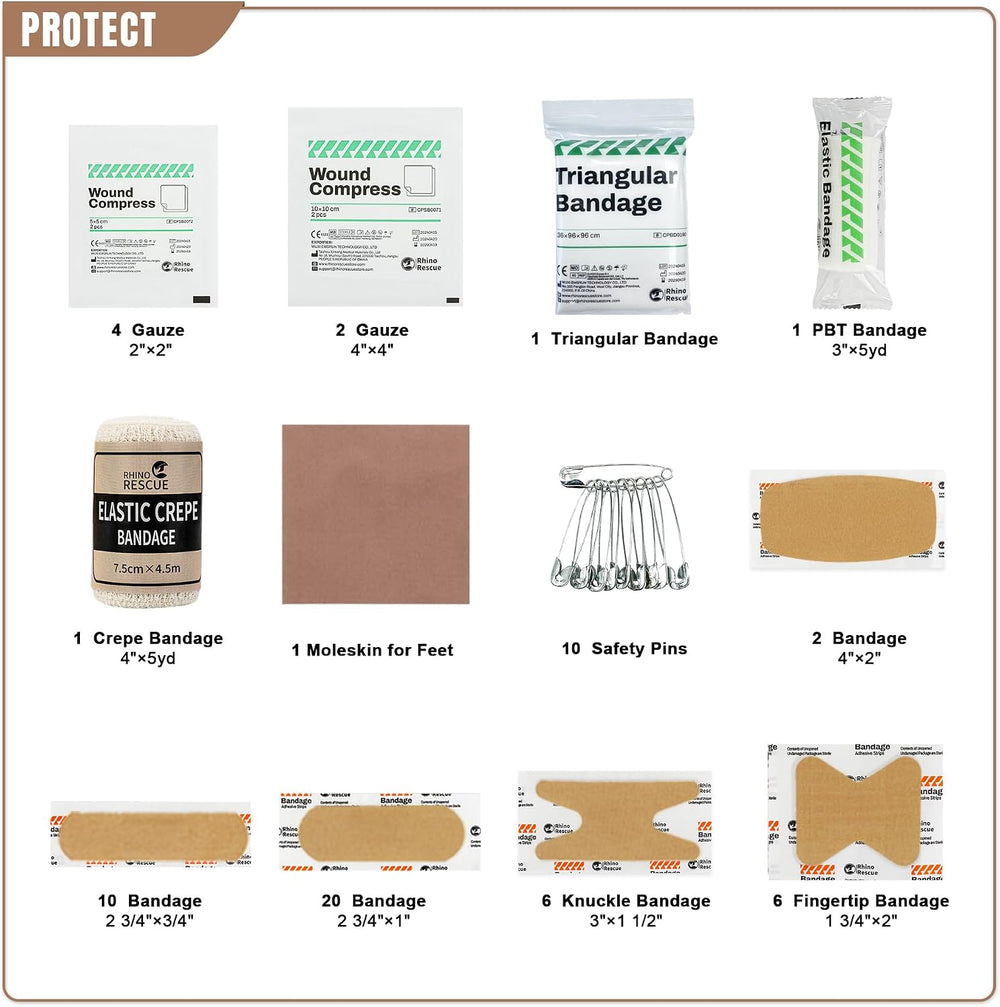 RHINO RESCUE Survival First Aid Kit for Hiking, Backpacking