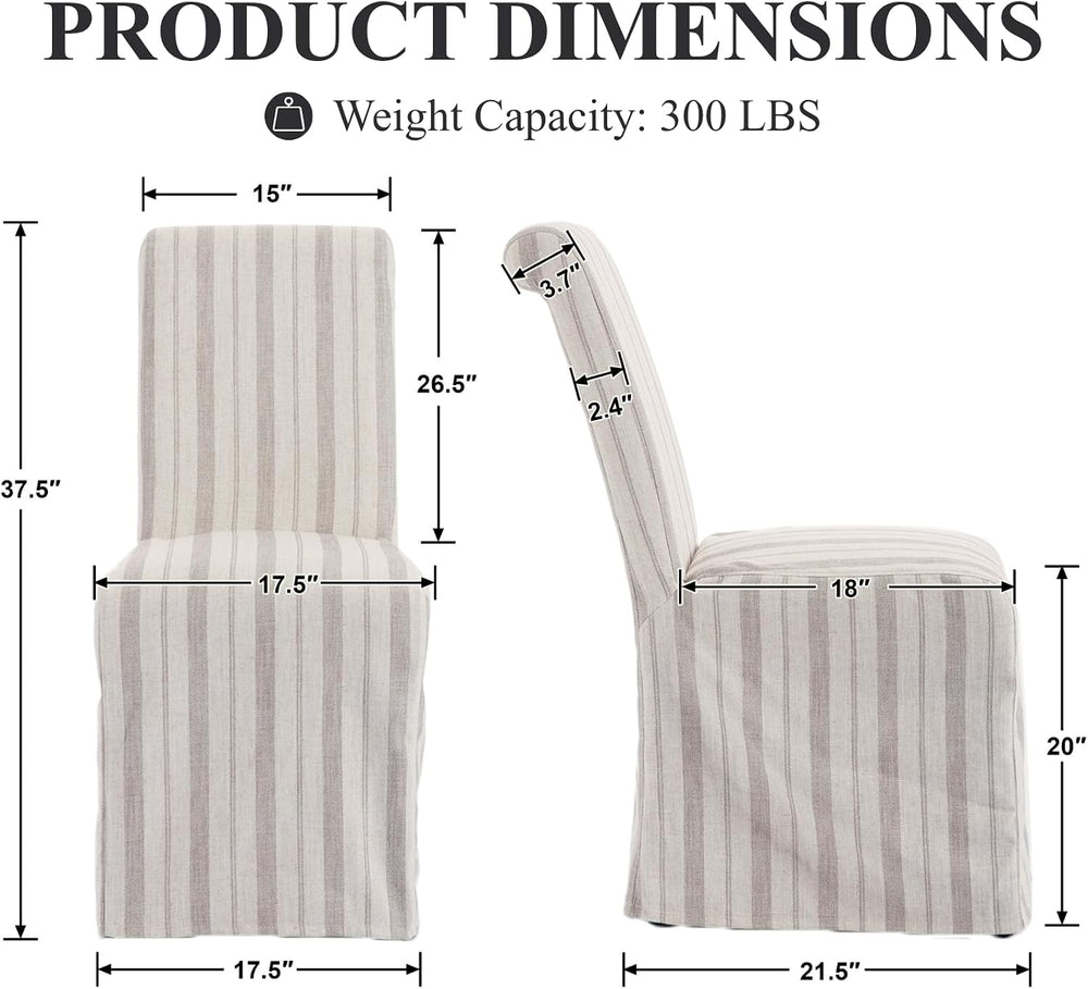Upholstered Slipcovered Dining Chairs Set of 6, Khaki Stripe