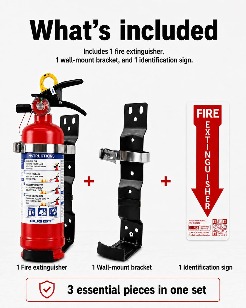 Ougist ABC Dry Chemical Fire Extinguisher with Wall Mount, 2.5 lb Agent