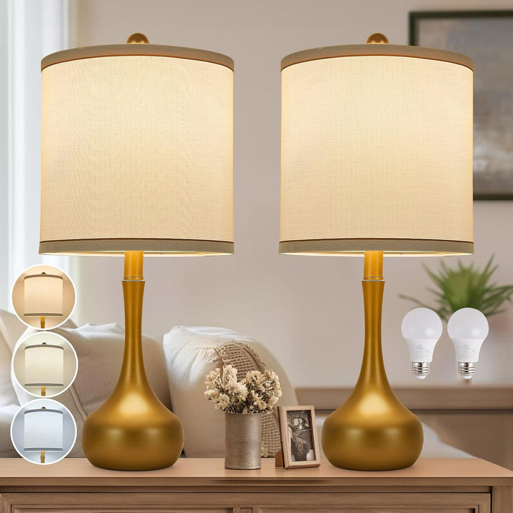 23" Farmhouse Table Lamp Set of 2 for Living Room Bedroom,Golden