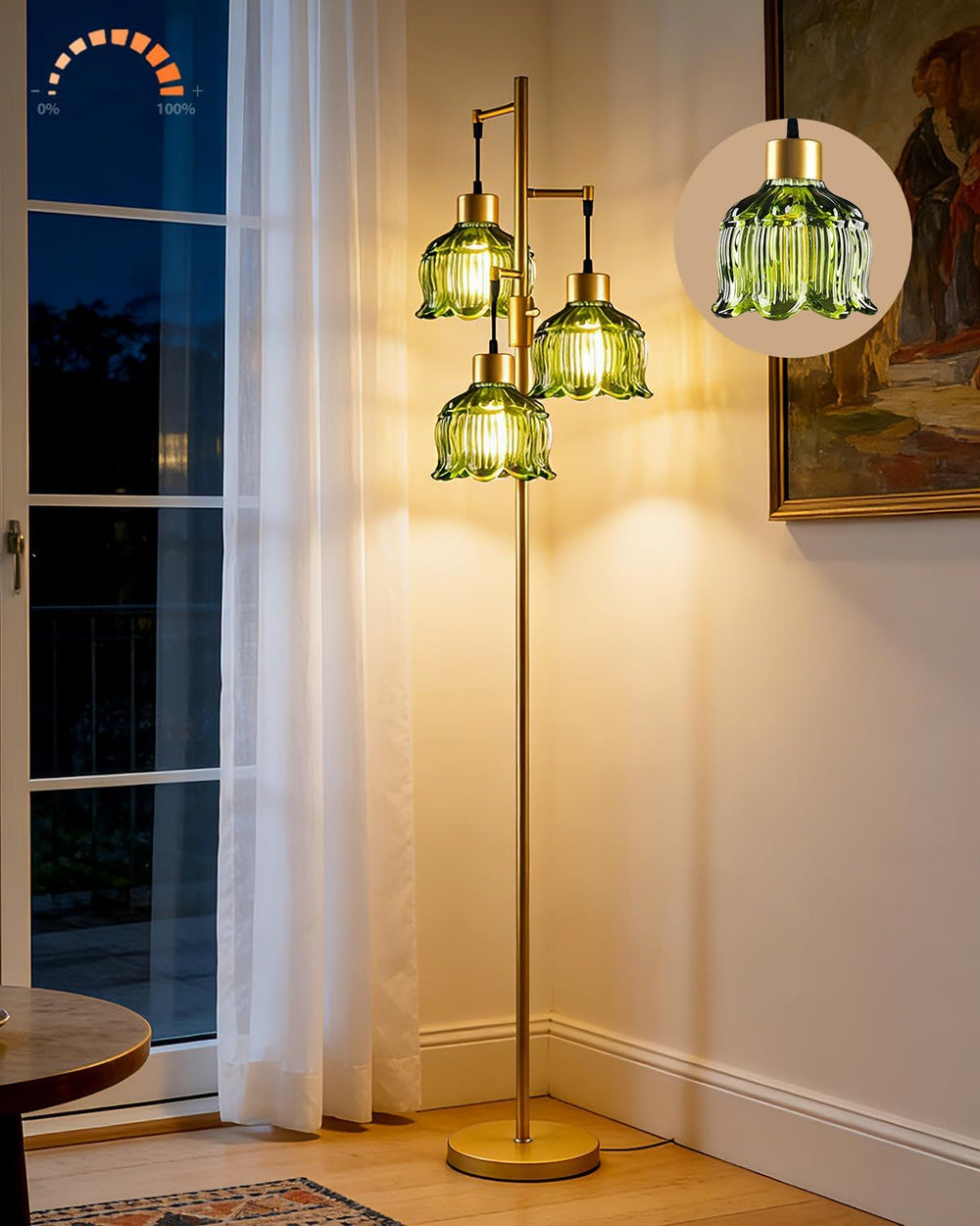 Lightdot Floral Floor Lamp Dimmable Floor Flower Lamp Green Glass Shade