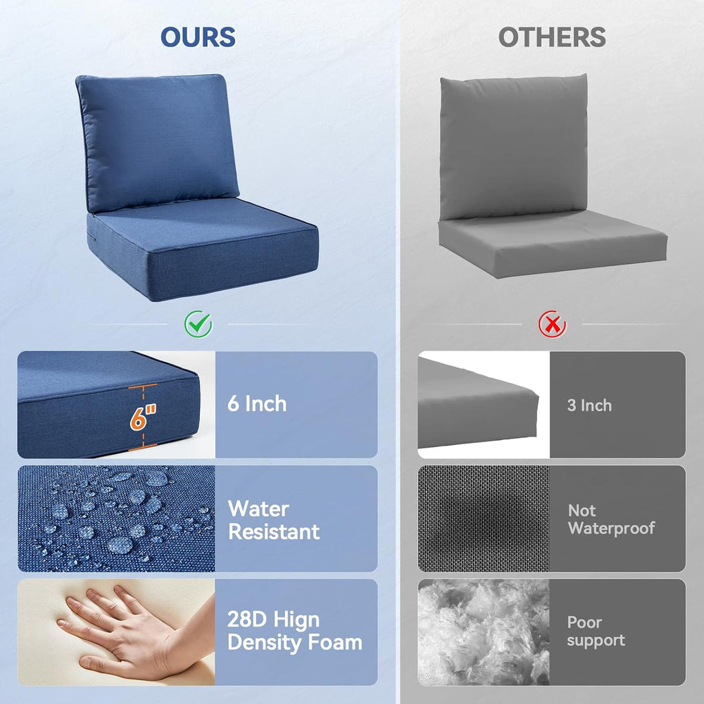 6" Thick Outdoor Cushions 22x24x6, 1-Set Deep Seat Patio Cushions with R...