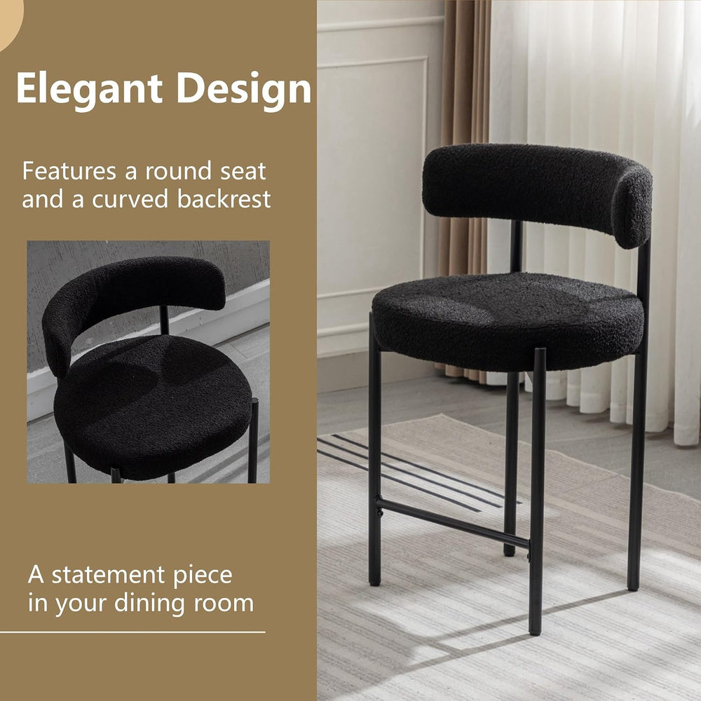 24" Counter Height Bar Stools Set of 2, Boucle, Black