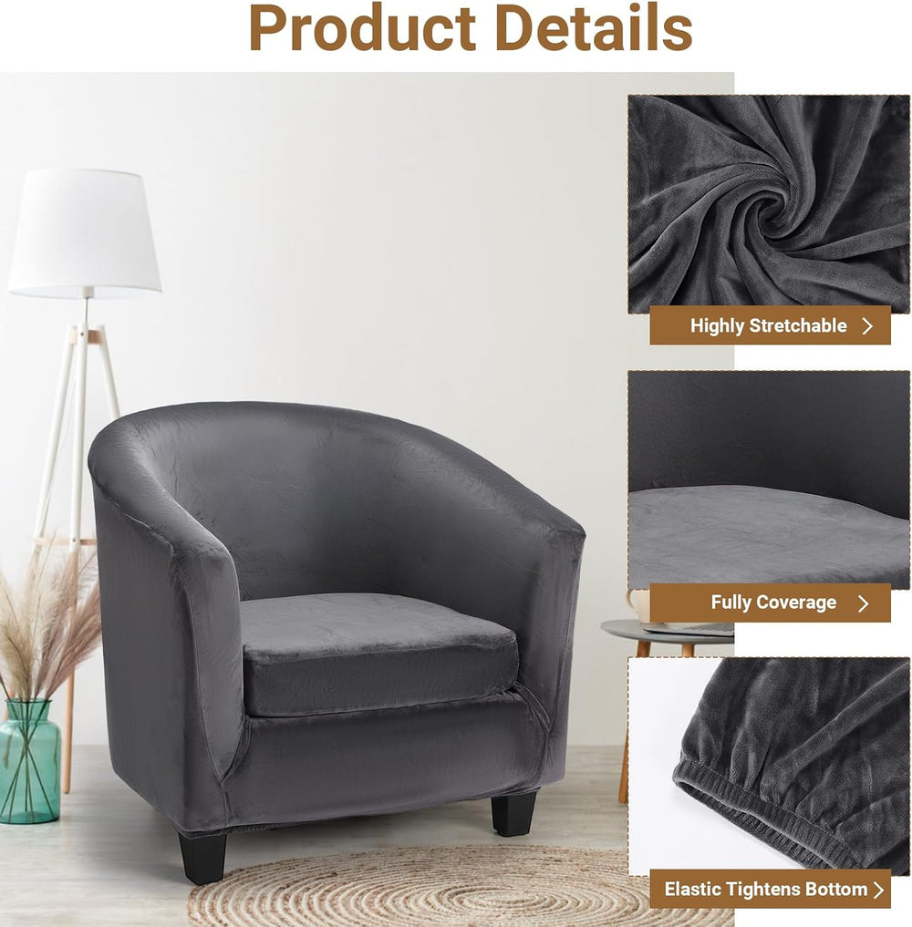 Barrel Chair Slipcovers, 2 Piece Dark Gray Club Armchair Slipcover with Cushi...