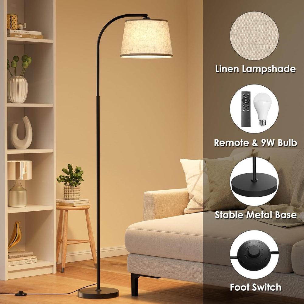 Karjoefar 64" 3 Color Dimmable Black Arc Floor Standing Lamp with Remote