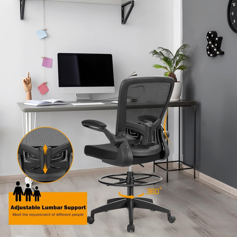 GIANTEX Drafting Chair Set of 3, Tall Office Chair for Standing Desk, Black