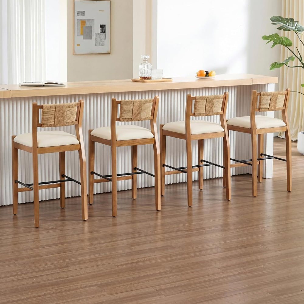 CIMOTA Rattan Counter Height Bar Stools Set of 2, 26" Farmhouse Barstool...