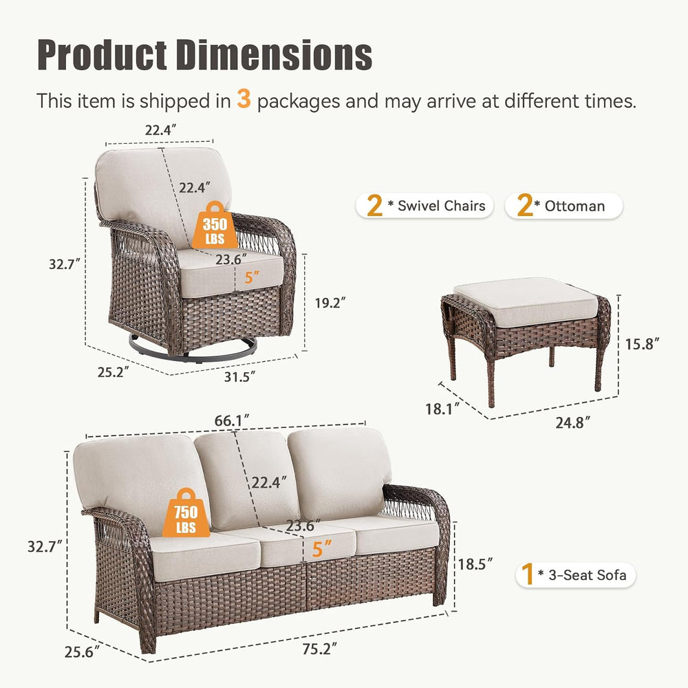 5 Pieces Patio Furniture Set Swivel Chairs, All Weather Wicker Swivel Rocker ...