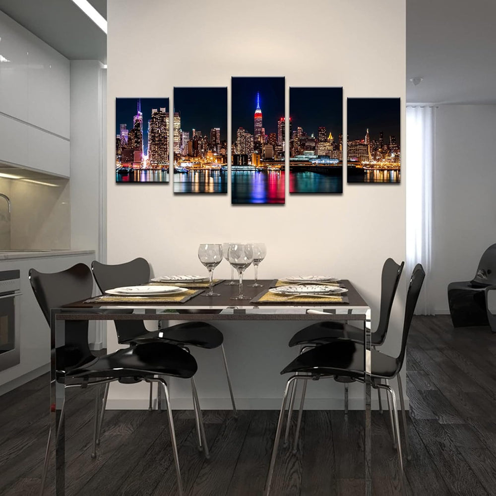 Biuteawal - New York City Canvas Wall Art Manhattan Skyline at Night Picture ...