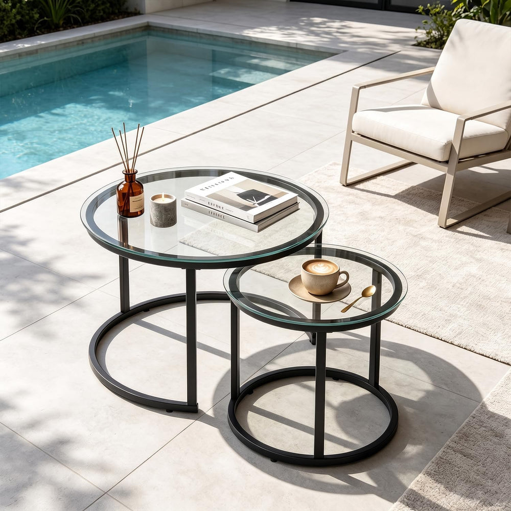 Round Nesting Coffee Table Set of 2, Modern Nesting Tables, Minimalist Stacki...