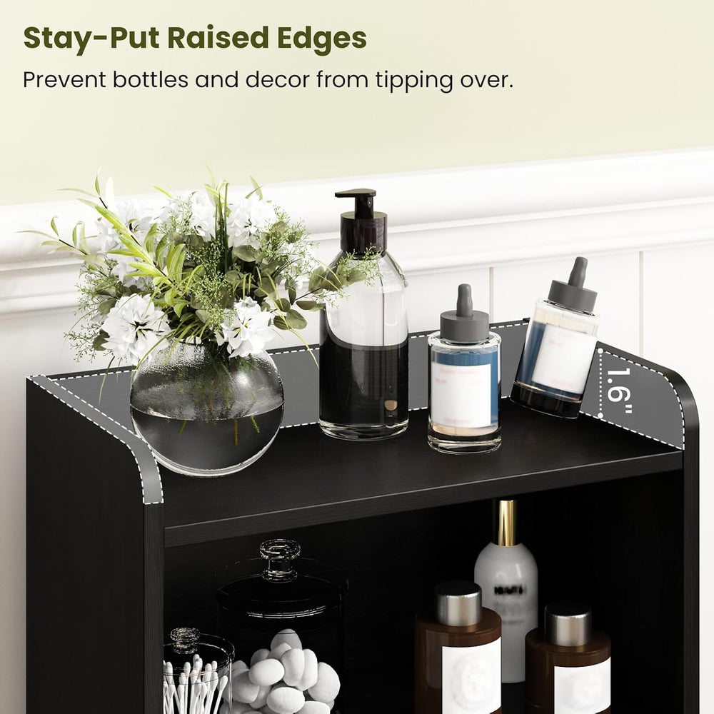 Small Bathroom Storage Cabinet with 2 Doors & Shelf,Rattan Black