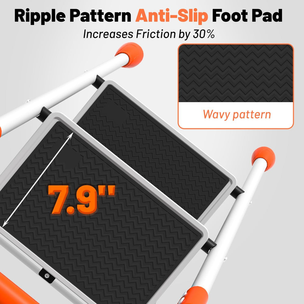 2 Step Ladder, Heavy Duty Step Stool with Orange Cushioned Handle