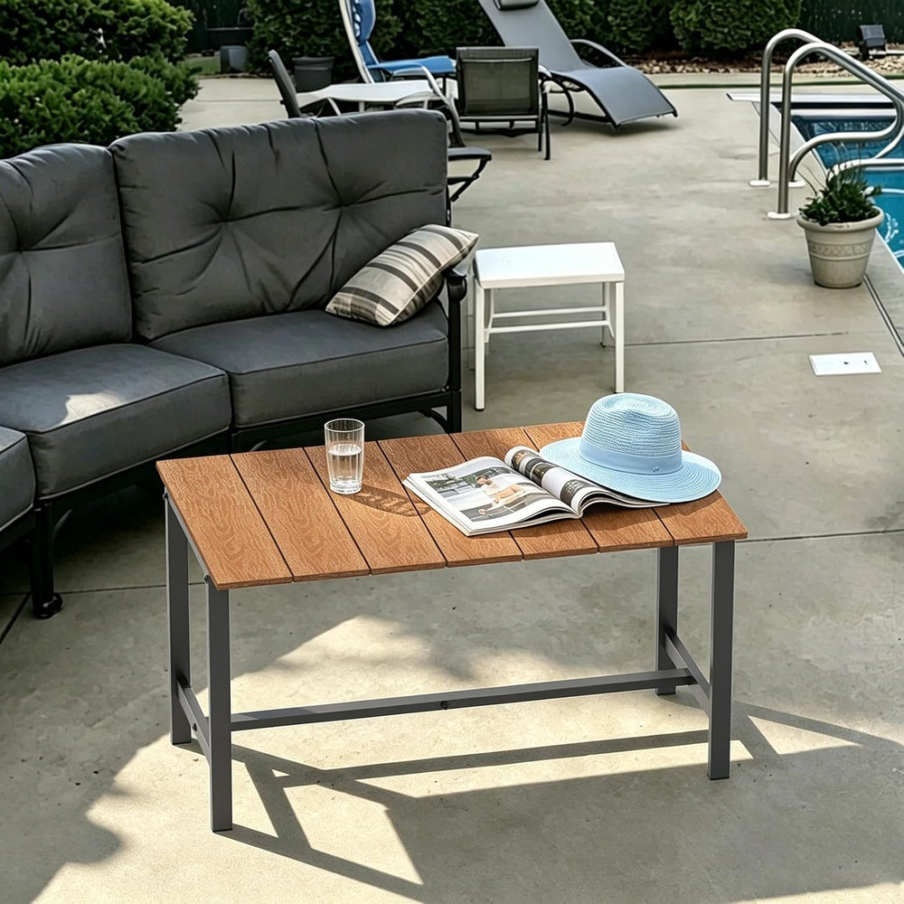 mapleway 33" Rustic Wood Patio Coffee Table Weather-Resistant Metal Frame