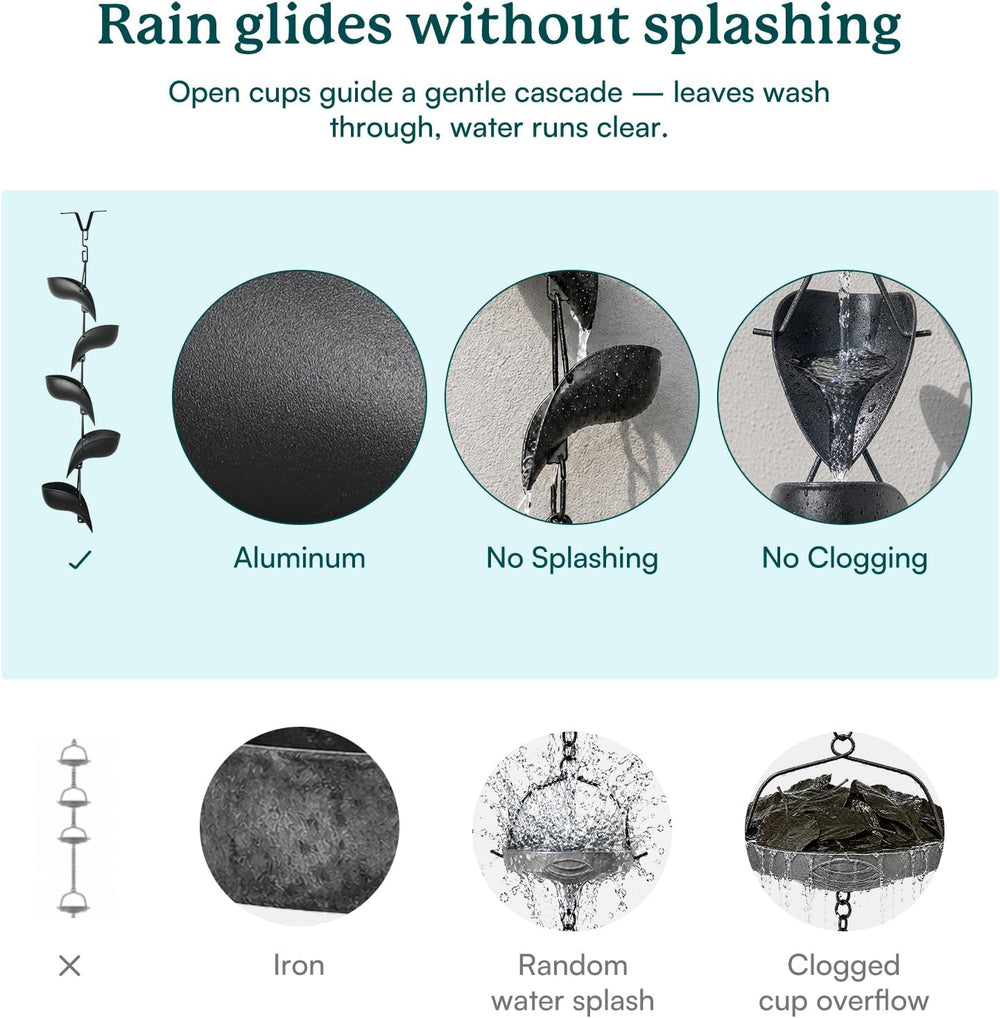 Rain Chain for Gutters, 8.5 ft Aluminum Rain Chains for Outside