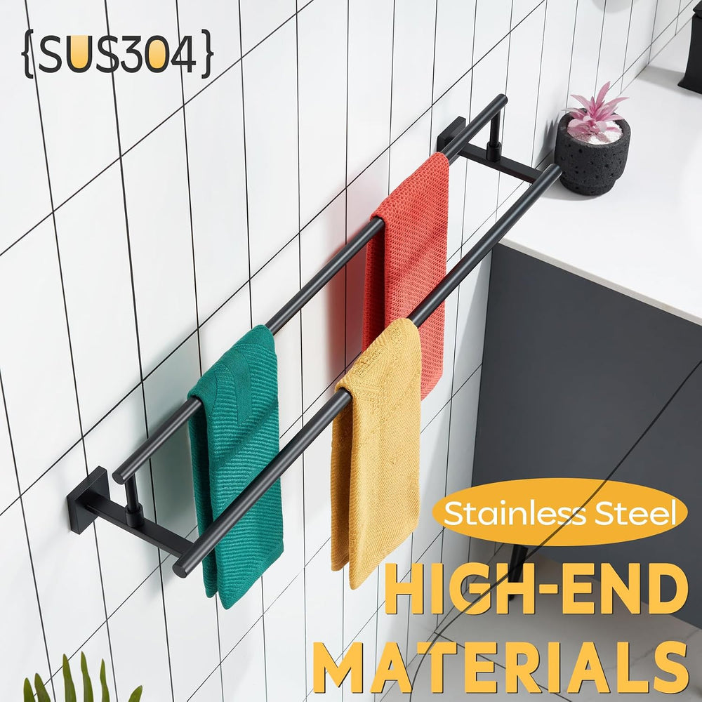 KOKOSIRI Bathroom Towel Bars 32-Inch Double Towel Rails Matte Black Towel Hol...