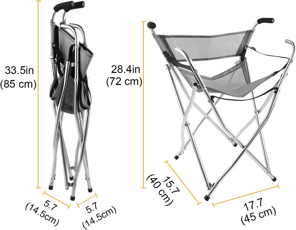 Walking Stick Chair Seat - Folding Camping Cane Portable Stool Heavy Duty Aid...