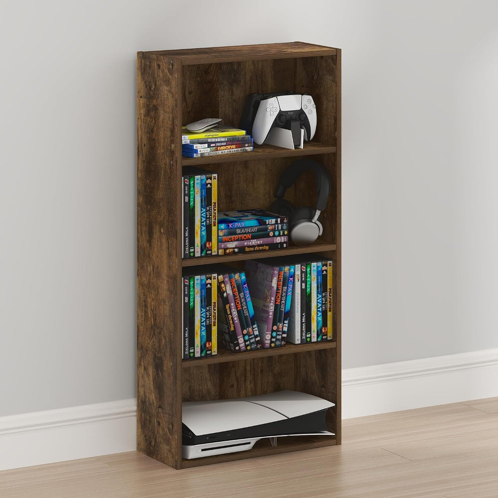 Furinno Basic DVD Shelf, 4-Tier CD Rack, Media Shelf, Amber Pine