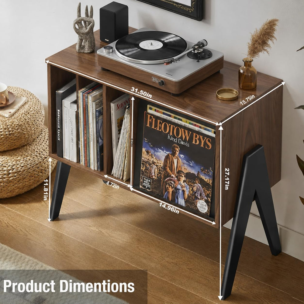 Record Player Stand with Vinyl Storage Cabinet, 32'' Mid Century Mode...