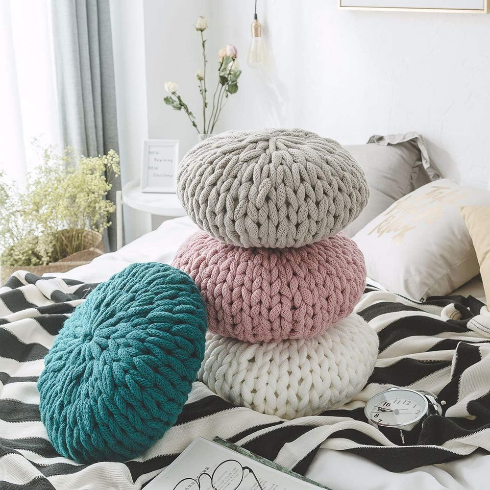 vctops Chunky Knit Round Shaped Throw Pillows with Insert Super Soft Cozy Dec...