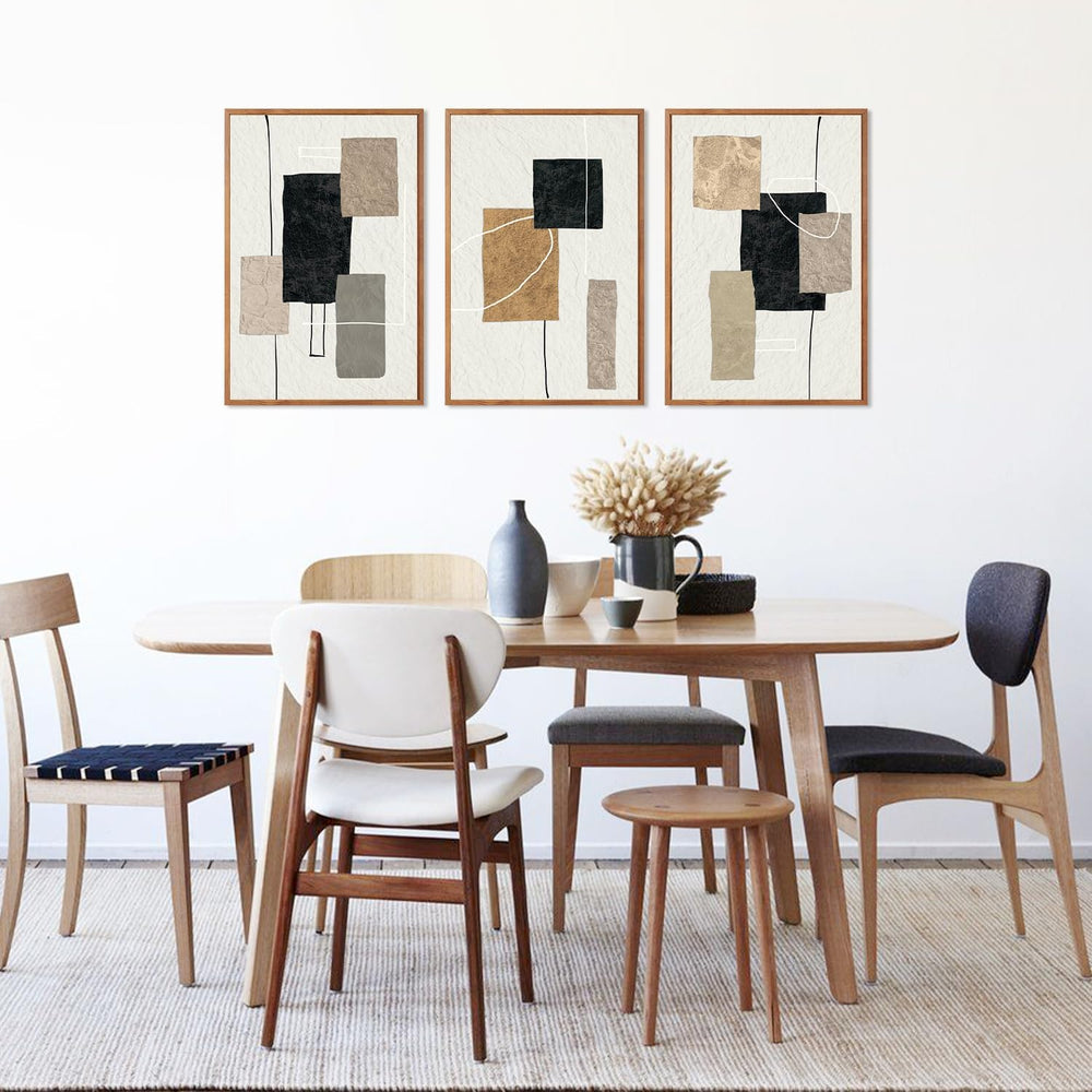 KAIRNE Neutral Abstract Framed Wall Art Set 3,16x24 Beige Black Wall Decor