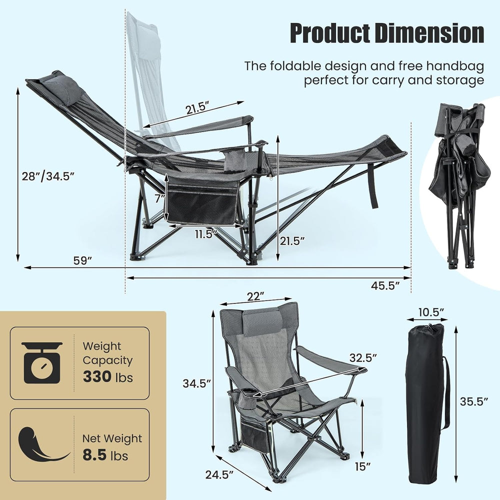 KOTEK Reclining Camping Chair, Portable Lounge Chair with Removable Foot Rest...