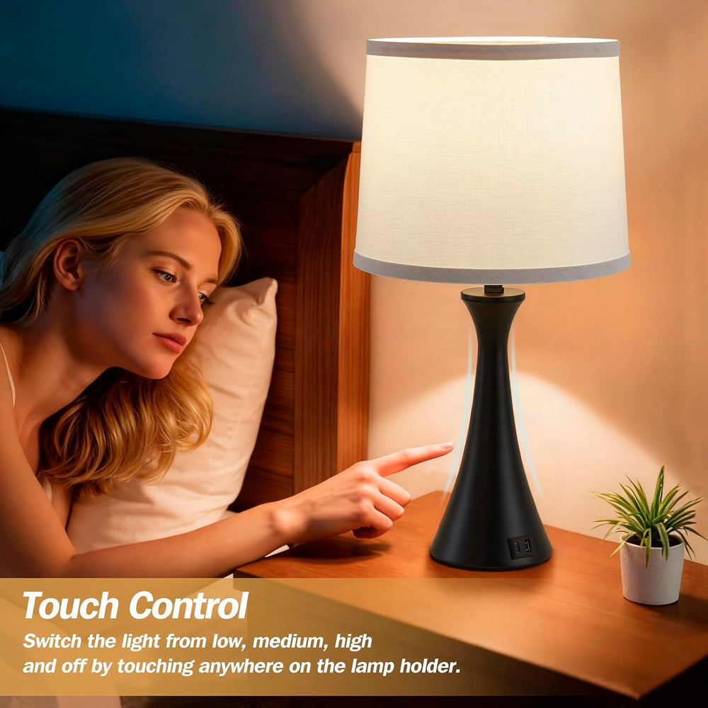 Touch Table Lamps Set of 2, 21" Bedside Lamps with USB C+A