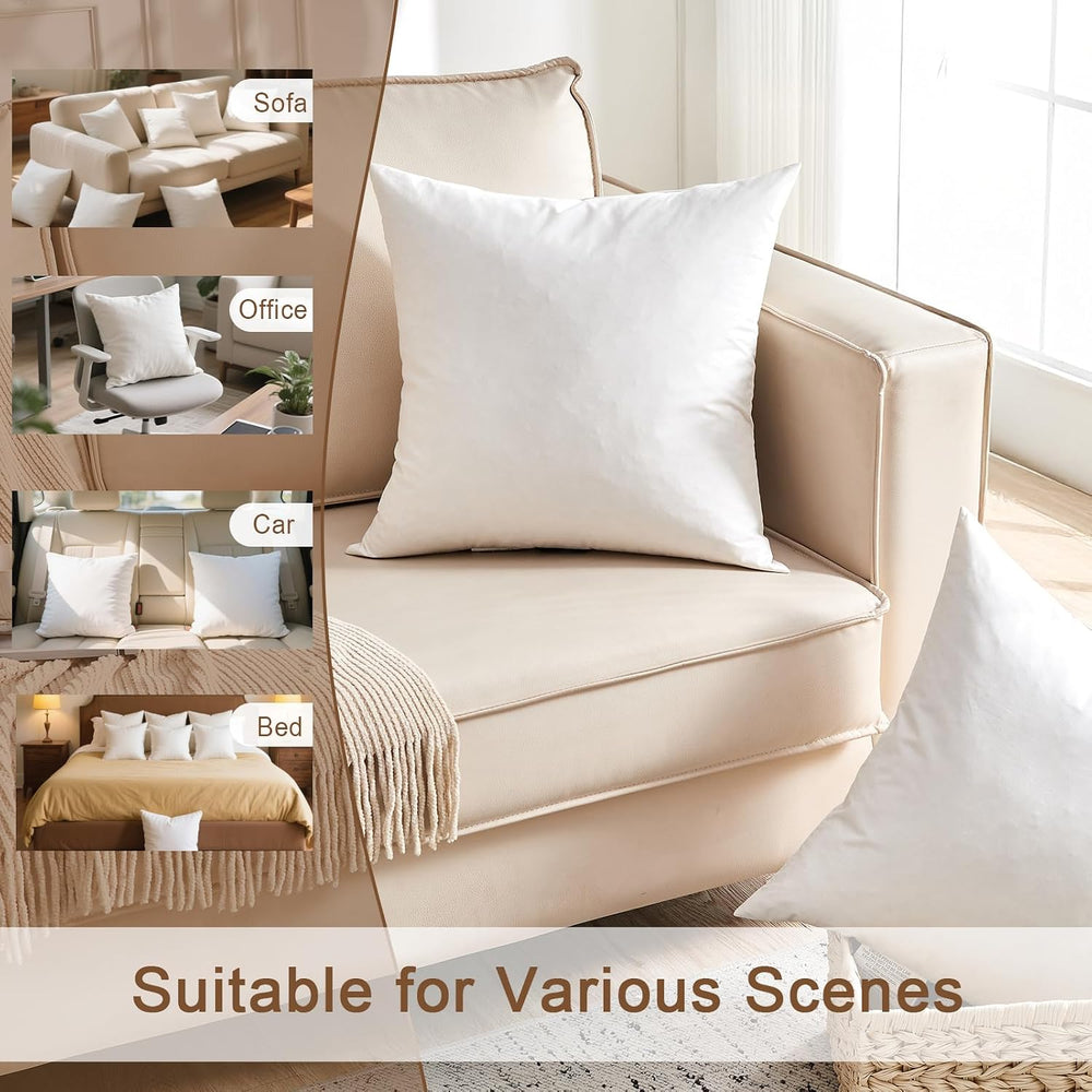 Organic Feather Down Throw Pillow Inserts 18x18 Inch Set of 2