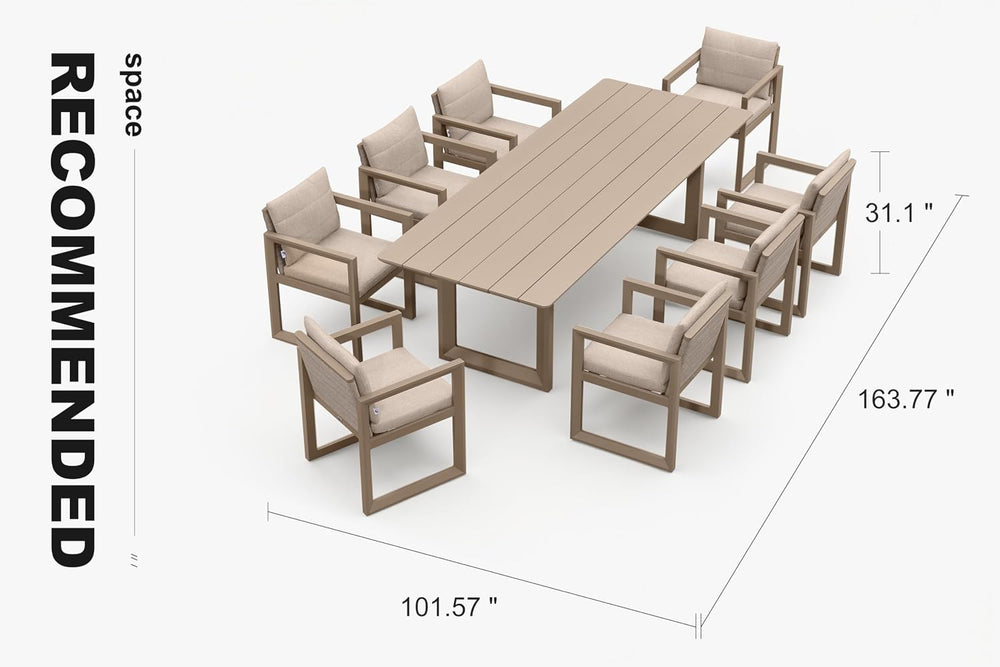 PURPLE LEAF Patio Dining Set for 8 Modern Table Set, Soft Cushions, Khaki