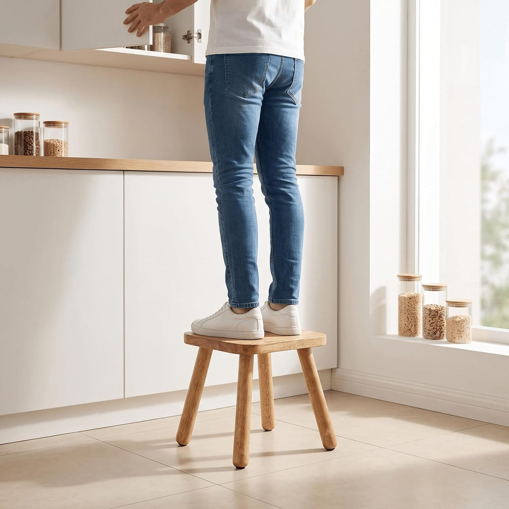 Youeon 12 Inch Square Solid Wooden Step Stool, Non-Slip One Step Stool for Ad...