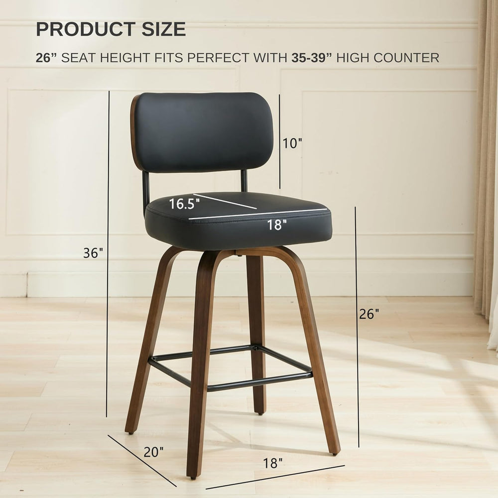 Swivel Bar Stools Set of 3, 26" Counter Height, Black