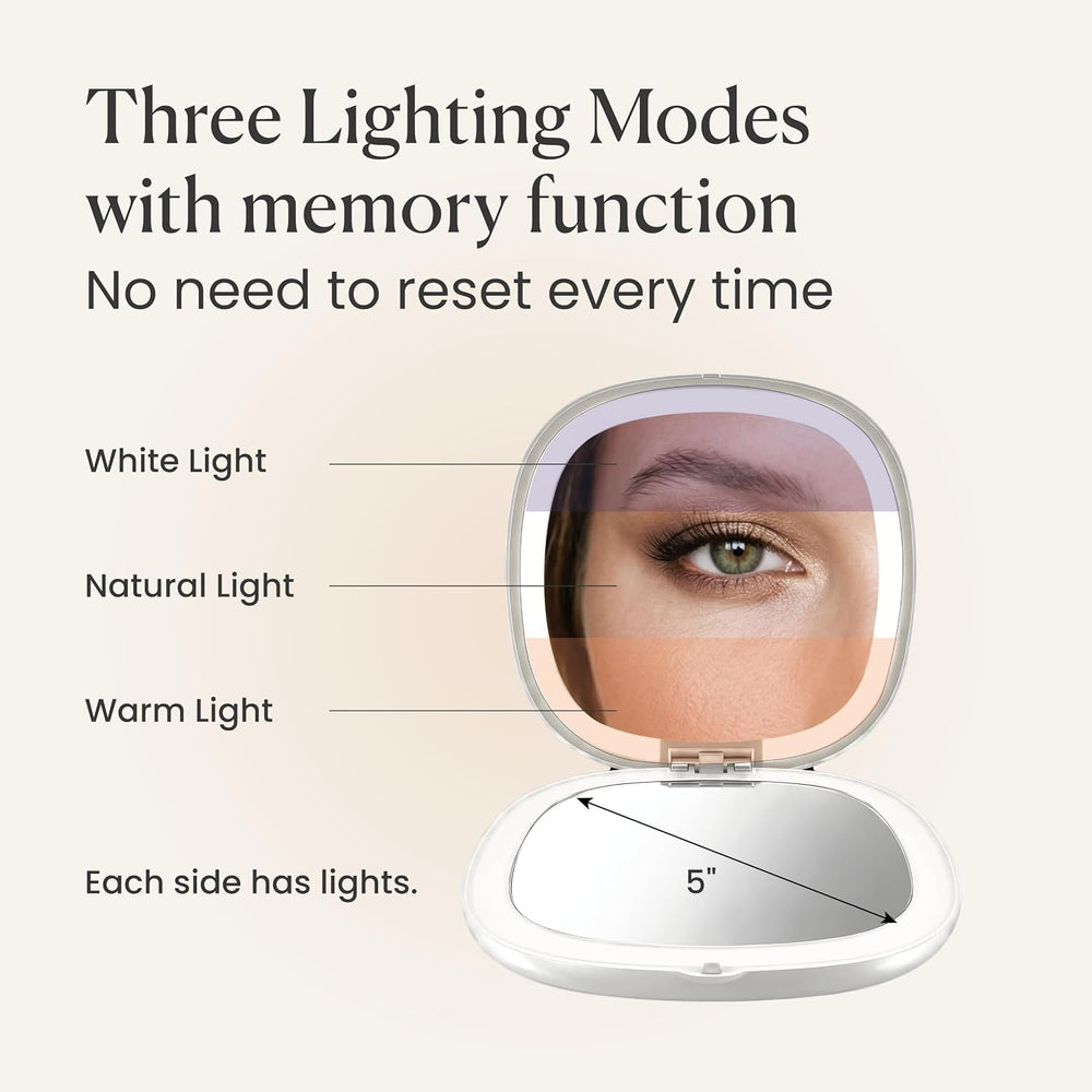 Lighted Travel Makeup Mirror, Rechargeable with 10x Magnifying