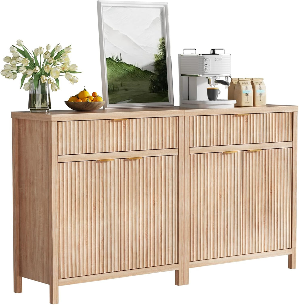 Wooden Sideboard Buffet Cabinet with Drawer and 2 Doors, Modern Fluted Storag...
