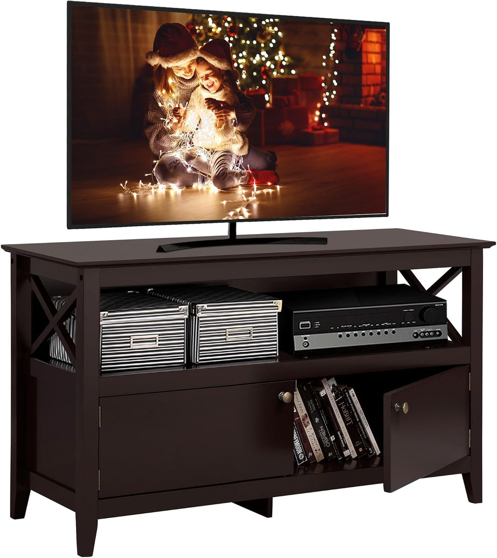 Yaheetech 42in Small TV Stand with Storage, Espresso X-Frame Media Cabinet