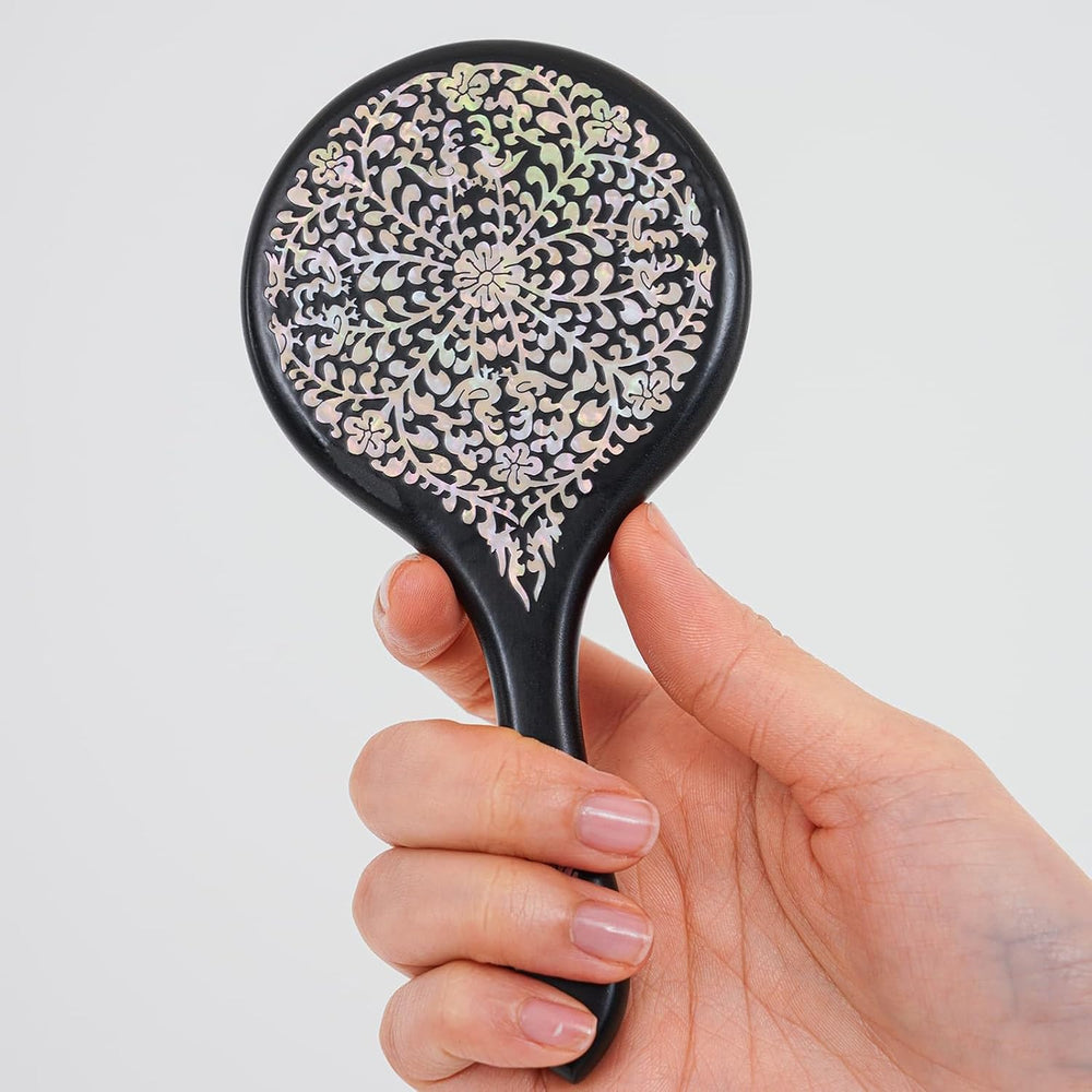 February Mountain Mother-of-Pearl Hand Mirror – Korean Black Lacquer Mirror w...