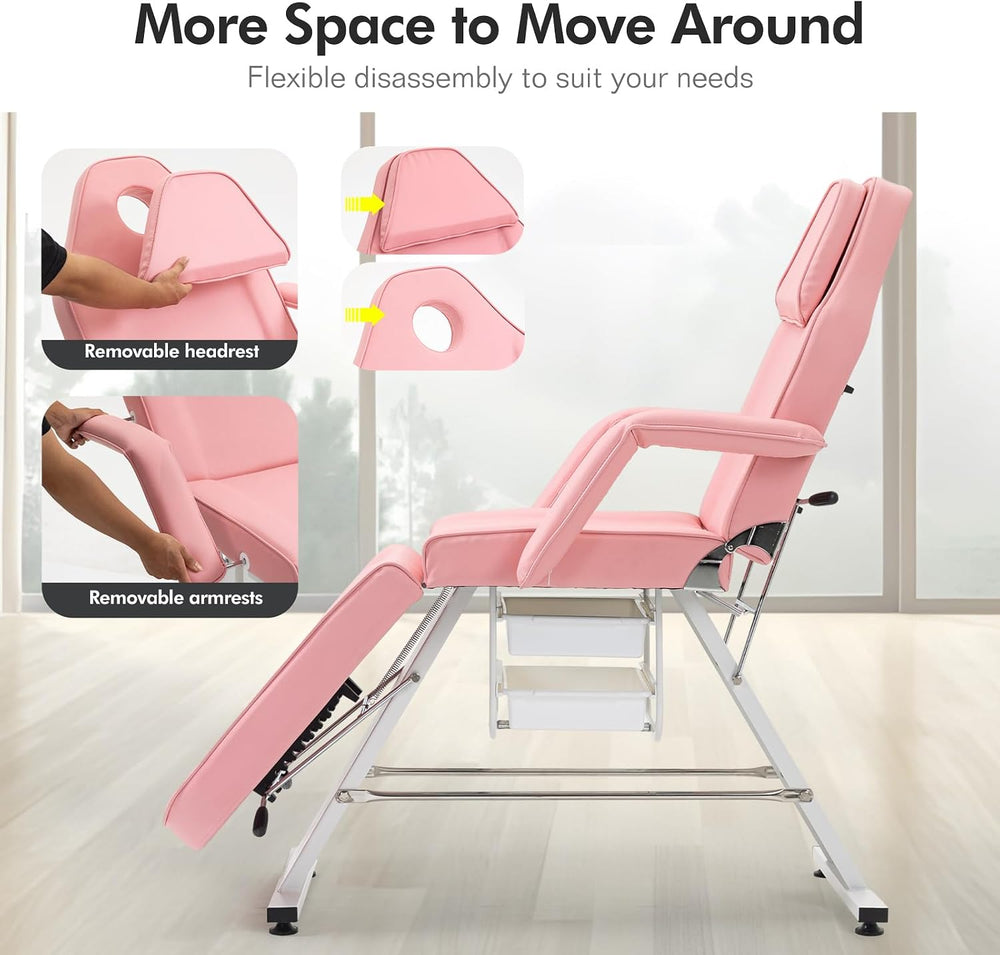 Tattoo Chair Facial Bed with Two Trays Esthetician Bed Adjustable Folding Sal...