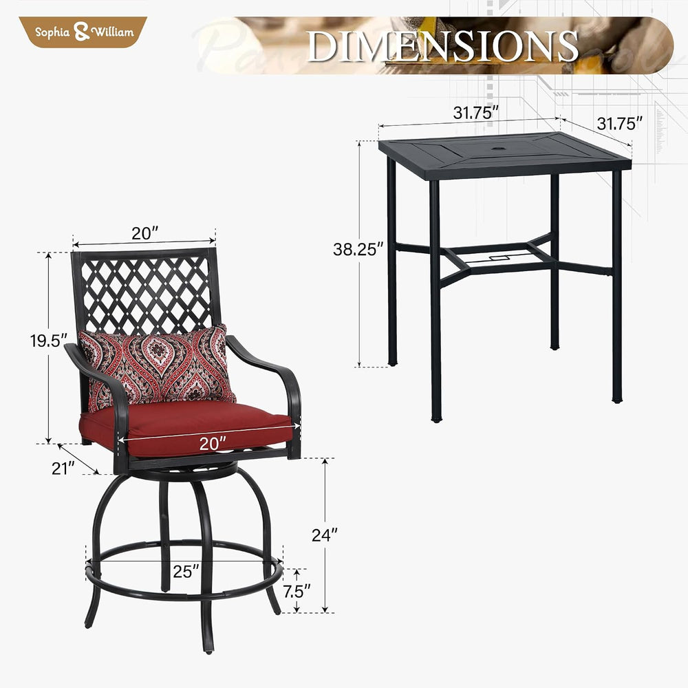 Sophia & William 3-Piece Counter Height Patio Table and Chairs, Red