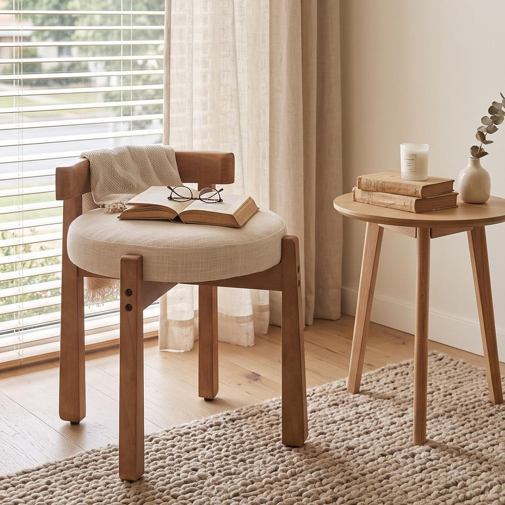 DUOMAY Multi-Use Linen Makeup Ottoman, Beige