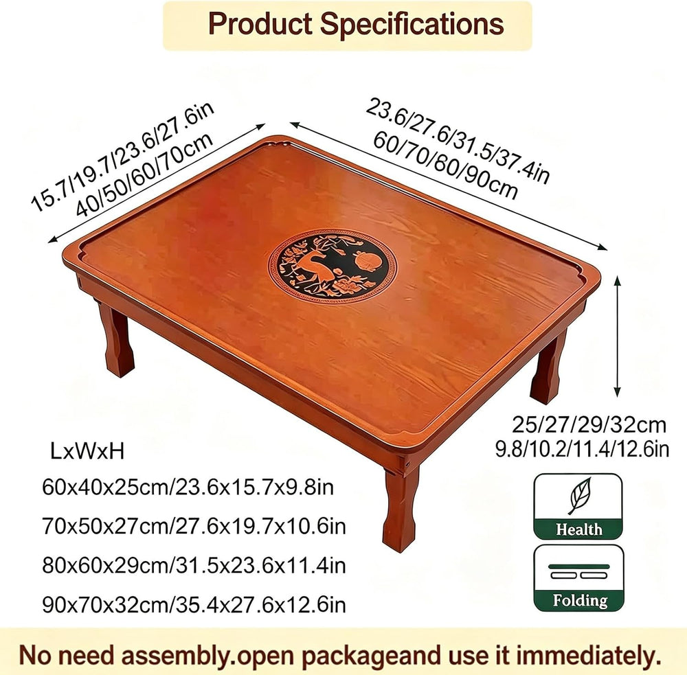 Folding Coffee Table Japanese Floor Wood Low Dining Table Red Brown
