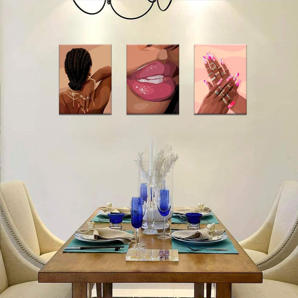 Black Girl Pink Wall Art Set of 3 African American Black Women Canvas Posters...