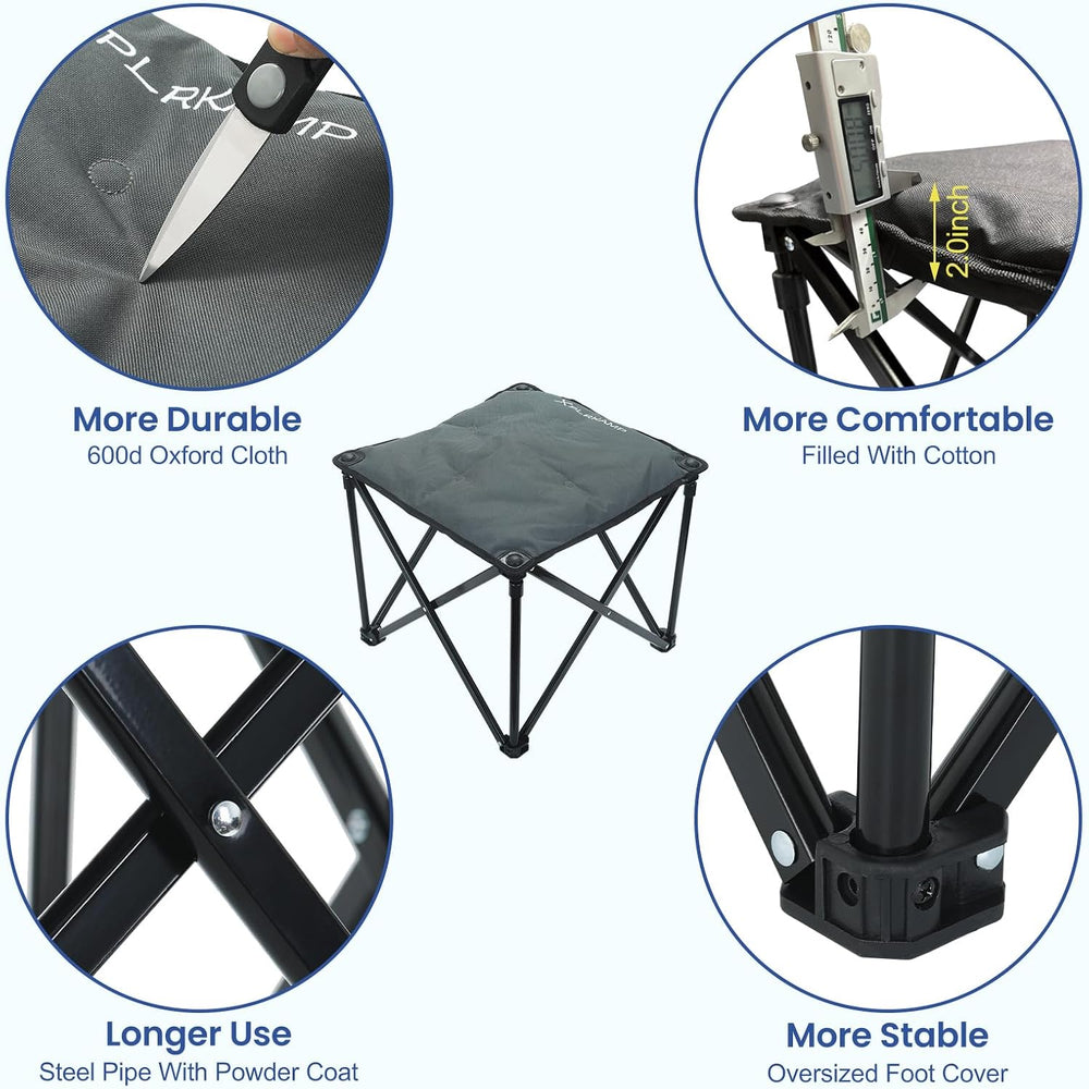 Padded Camping Stool, 18" 500lb Oversized Foot Rest, Grey, 2