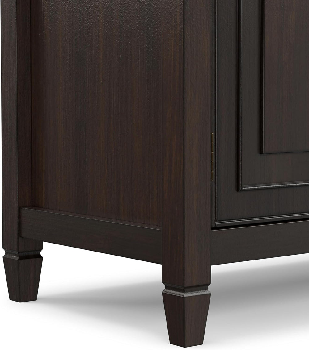 SIMPLIHOME Connaught 72" Wide Solid Wood TV Stand in Dark Chestnut Brown