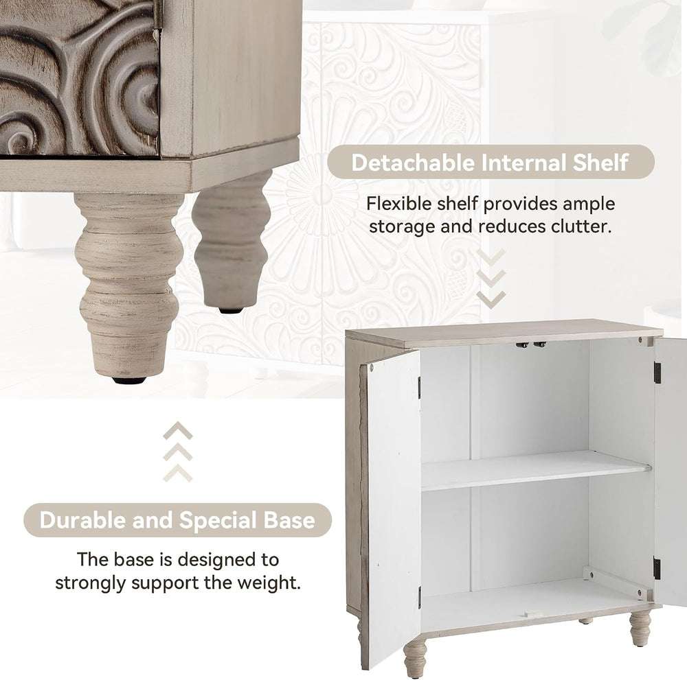 COSIEST 32" Sideboard Buffet Cabinet, Push-to-Open, Gray Flower
