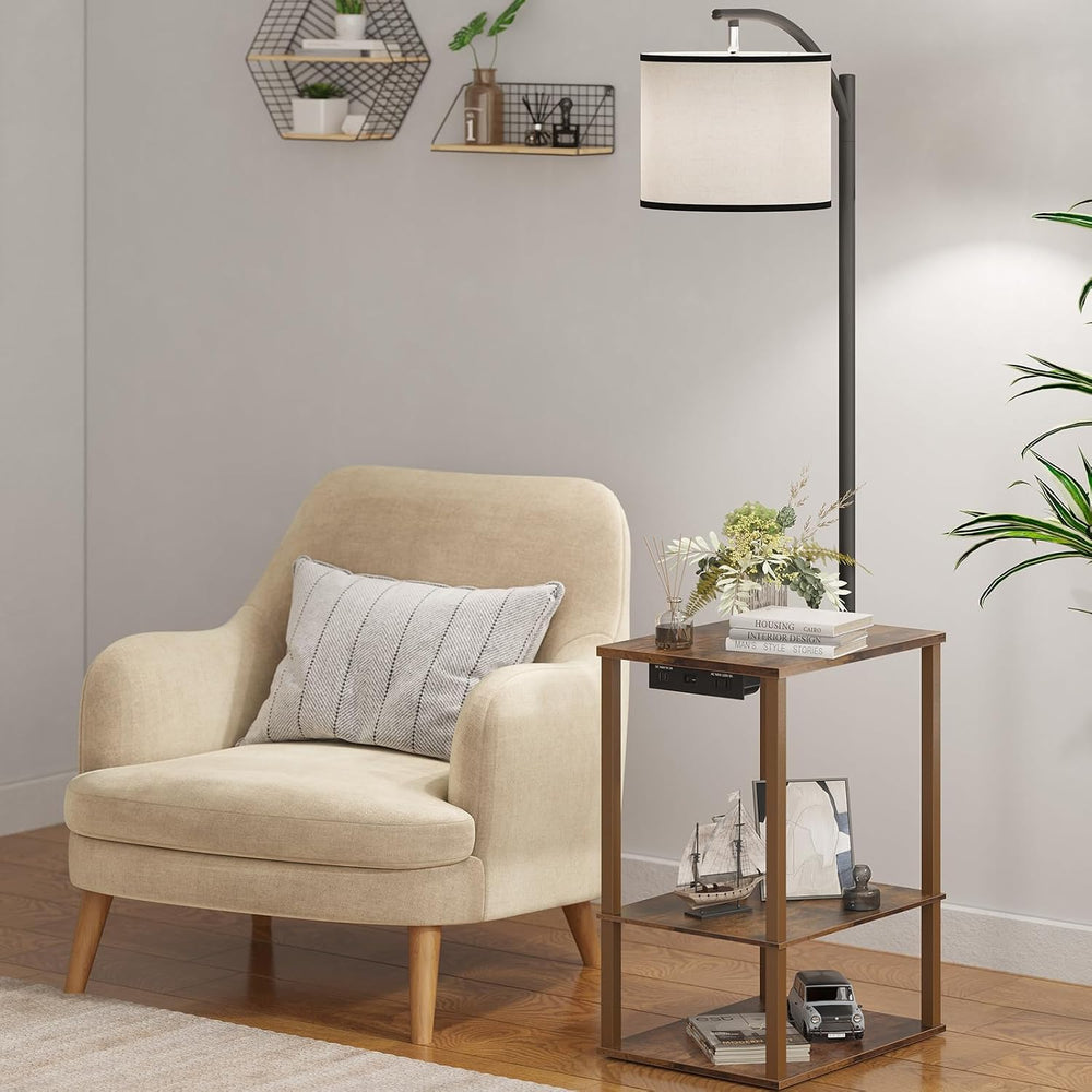 SUNMORY Floor Lamp with Table Shelves, End Side Table for Living Room